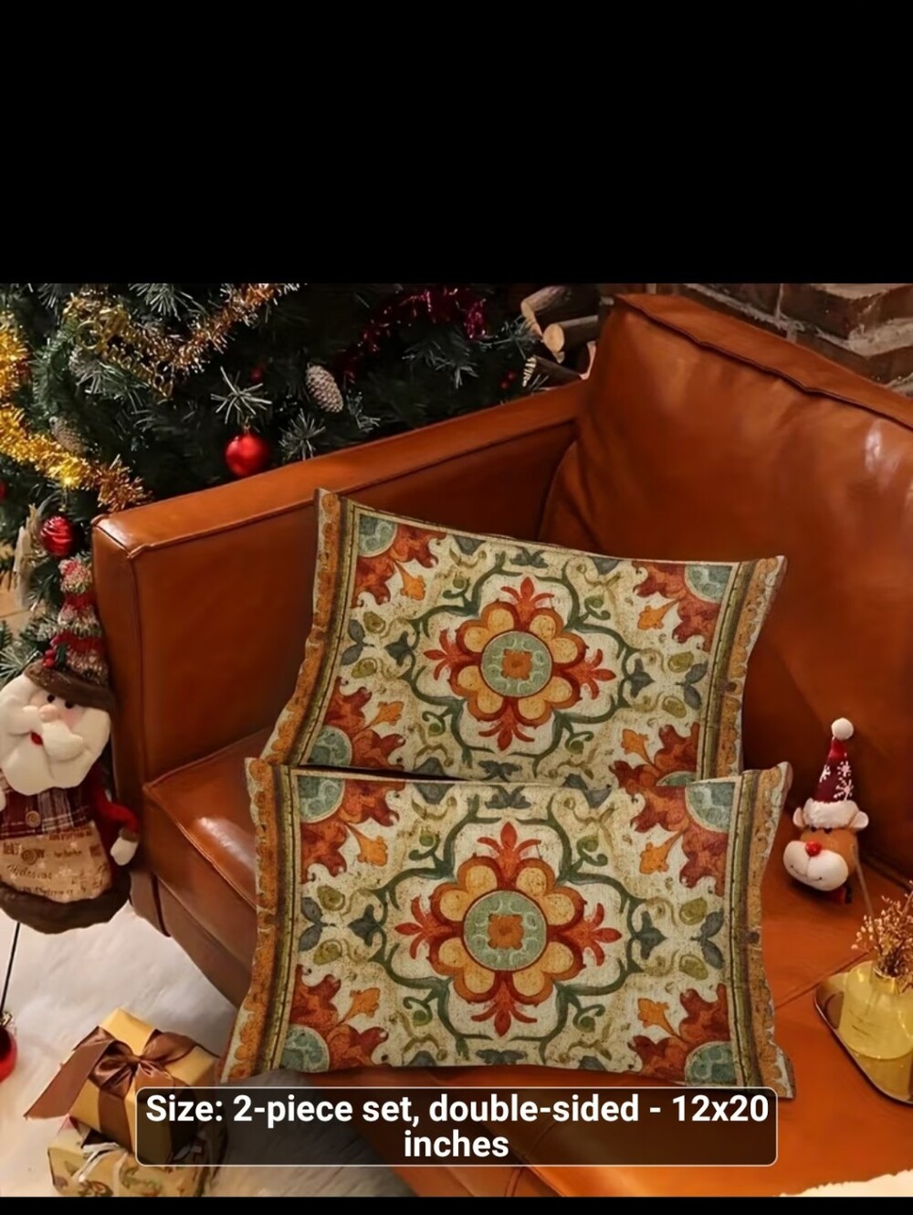 Pair of Decorative Autumn Floral Throw Pillow Covers 12x20 #1651-1056